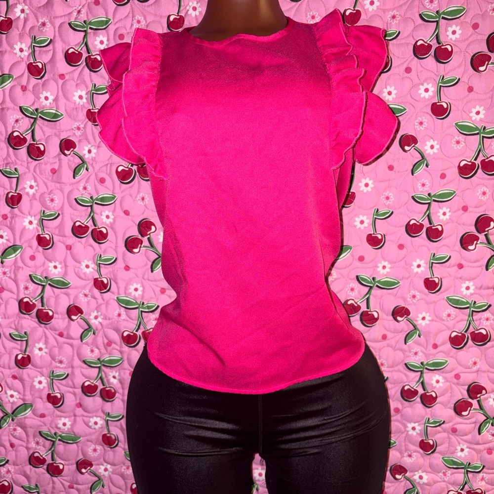Elegant Pink Ruffle Sleeve blouse